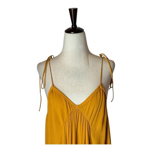 Zara Dress Women Small Mustard Yellow V Neckline Strappy Shoulders Pleated Maxi - Picture 4 of 13